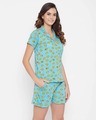Shop Smiley Print Button Me Up Shirt & Shorts Set In Sky Blue-Design