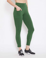 Shop Women's Snug Fit Active Ankle Length Tights In Green   Cotton Rich-Design