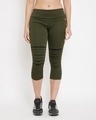 Shop Snug Fit Active Ripped Capri In Olive Green-Front