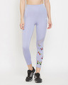 Shop Snug Fit High Rise Active Ankle Length Butterfly Print Tights In Lavender-Front