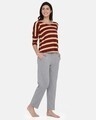 Shop Striped Top & Pyjama Set In Maroon & Grey   Cotton Rich-Design