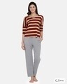 Shop Striped Top & Pyjama Set In Maroon & Grey   Cotton Rich-Front