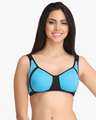 Shop Supportz Non Padded Non Wired Colorblocked Full Coverage Bra In Blue & Black   Cotton-Front