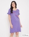 Shop Text & Heart Print Short Night Dress In Light Purple   100% Cotton-Front