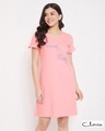 Shop Text Print Short Night Dress In Baby Pink   100% Cotton-Front