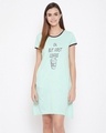 Shop Text Print Short Nightdress In Mint Green   Cotton-Front