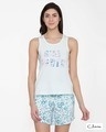 Shop Text Print Top & Floral Print Shorts Set In Light Blue  100% Cotton-Front