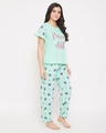 Shop Text Print Top & Pretty Florals Pyjama In Sea Green   100% Cotton-Full