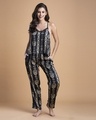 Shop Tribal Print Cami Top And Pyjama In Black   Satin-Front