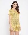Shop Unicorn Print Button Me Up Shirt And Shorts Set In Yellow   Pure Cotton-Design