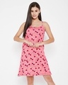 Shop Wine Glass Print Short Night Dress In Coral   Cotton Rich-Front