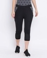 Shop Women's Active Capri Tights With Printed Sides & Mesh Bottom  Black-Front