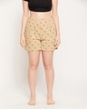 Shop Women's Beige All Over Bird Printed Boxer Shorts-Front