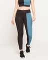 Shop Women's Black & Blue Color Block Slim Fit Tights-Front