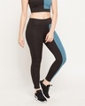 Shop Women's Black & Blue Color Block Slim Fit Tights-Design
