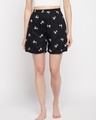 Shop Women's Black Floral Printed Boxer Shorts-Front