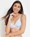 Shop Non Padded Non Wired Demi Cup Printed Bra In Light Blue   Cotton-Front
