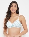 Shop Padded Non Wired Full Cup Printed T Shirt Bra In White   Cotton-Front