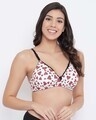 Shop Padded Non Wired Full Cup Heart Print T-Shirt Bra In White Cotton-Front