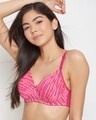 Shop Padded Non Wired Full Cup Printed Multiway T-Shirt Bra In Dark Pink-Front