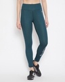 Shop Women's Green Fitness Typography Slim Fit Tights-Front