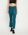 Shop Women's Green Flared Slim Fit Yoga Pants-Front