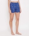 Shop Women's Leaf Print Boxer Shorts In Royal Blue   Rayon-Design