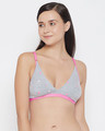 Shop Non Padded Non Wired Demi Cup Star Print Plunge Bra In Grey  Cotton Rich-Front