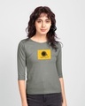 Shop Coffee On My Mind Block Round Neck 3/4th Sleeve T-Shirt Meteor Grey-Front