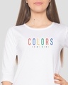 Shop Colors In My Mind Round Neck 3/4 Sleeve T-Shirt White-Front