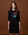 Shop Colors Of Peace Boat Neck 3/4th Sleeve T-Shirt Dress-Front
