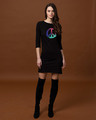 Shop Colors Of Peace Boat Neck 3/4th Sleeve T-Shirt Dress-Full