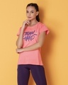 Shop Comfort Fit Active Text Print T-Shirt In Baby Pink Cotton Rich-Front