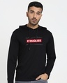 Shop Men's Black Conquer Typography Hoodie T-shirt-Front