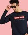 Shop Conquer Strip Full Sleeve T-Shirt Navy Blue-Front