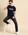 Shop Men's Blue Conquer Strip Typography T-shirt-Full