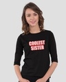Shop Coolest Sister Round Neck 3/4 Sleeve T-Shirt-Front