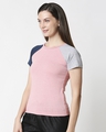 Shop Women's Pink Color Block Raglan Melange Slim Fit T-shirt-Design