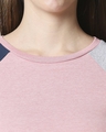 Shop Women's Pink Color Block Raglan Melange Slim Fit T-shirt