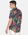 Shop Men Short Sleeve Cotton Flower Leaf Printed Blue Brown Green Shirt-Design