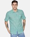Shop Men Short Sleeve Cotton Printed Jaipuri Block Geometric Sea Green Shirt-Front