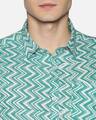 Shop Men Short Sleeve Cotton Printed Jaipuri Block Geometric Sea Green Shirt