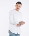 Shop Crisp White Mandarin Collar Shirt-Front