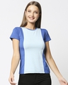 Shop Crystal Blue Melange-Baleine Blue Side Panel Half Sleeves T-Shirt-Front
