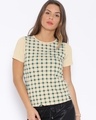 Shop Women's Beige Checkered Regular Fit T-shirt-Front