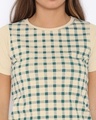 Shop Women's Beige Checkered Regular Fit T-shirt