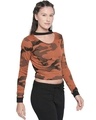 Shop Women's Brown Abstract Slim Fit T-shirt-Design
