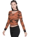 Shop Women's Brown Abstract Slim Fit T-shirt-Full