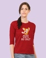 Shop Cute But Crazy Round Neck 3/4 Sleeve T-Shirt (TJL) Bold Red-Front