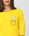 Shop Cute Heart Pocket 3/4th Sleeve Slim Fit T-Shirt Pineapple Yellow-Front